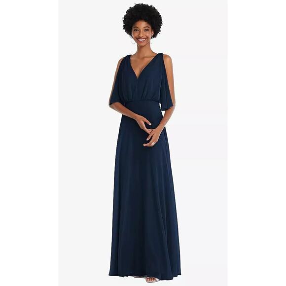2842 NWOT 1565 After Six V-Neck Split Sleeve Blouson Bodice Maxi Dress Midnight - Picture 1 of 4